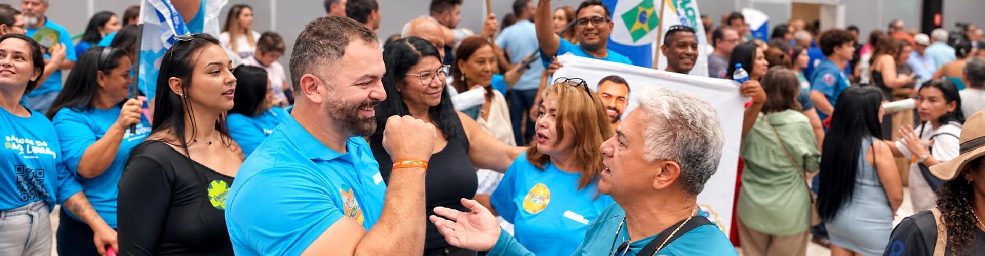 Evaldo Lobato conversando com apoiadores em um evento de campanha
